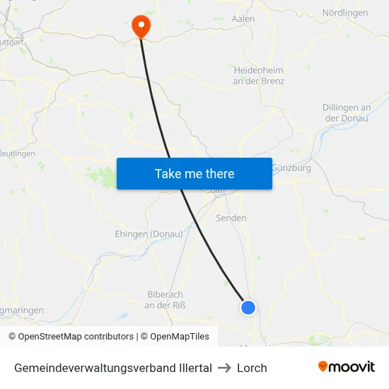 Gemeindeverwaltungsverband Illertal to Lorch map