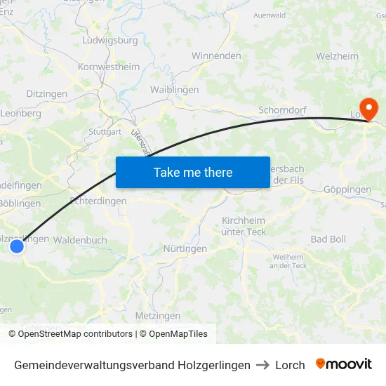 Gemeindeverwaltungsverband Holzgerlingen to Lorch map