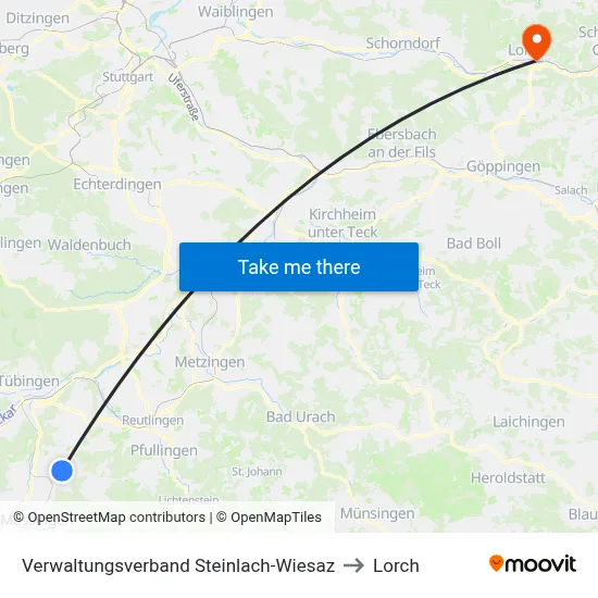 Verwaltungsverband Steinlach-Wiesaz to Lorch map