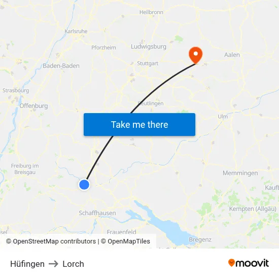 Hüfingen to Lorch map