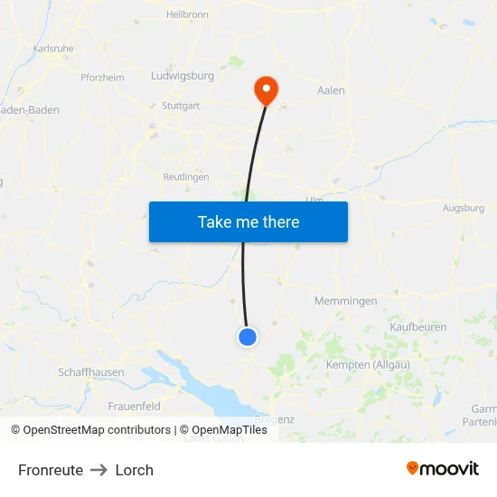 Fronreute to Lorch map