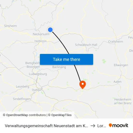 Verwaltungsgemeinschaft Neuenstadt am Kocher to Lorch map