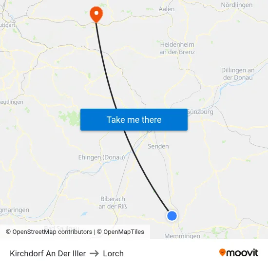 Kirchdorf An Der Iller to Lorch map