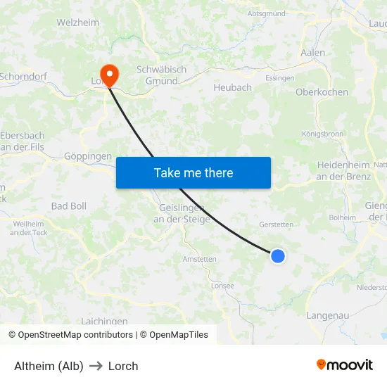 Altheim (Alb) to Lorch map