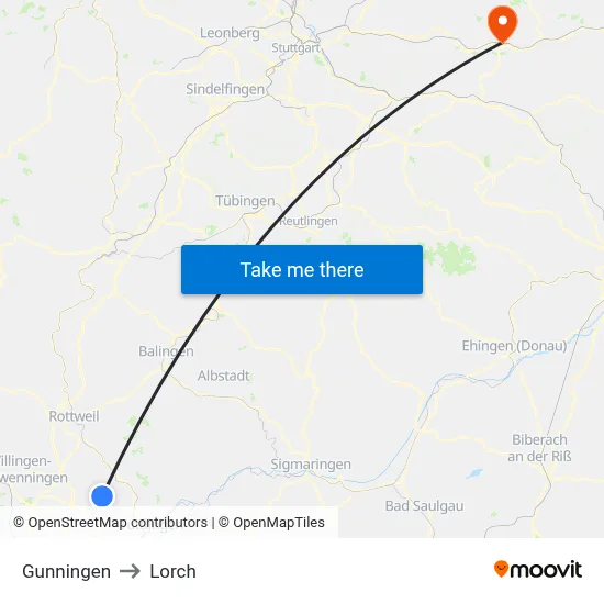 Gunningen to Lorch map