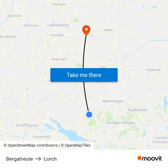 Bergatreute to Lorch map