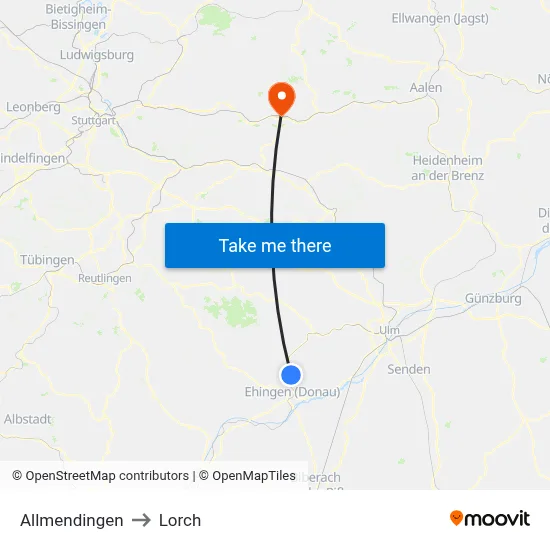 Allmendingen to Lorch map