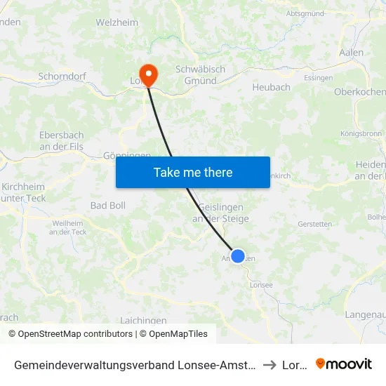 Gemeindeverwaltungsverband Lonsee-Amstetten to Lorch map