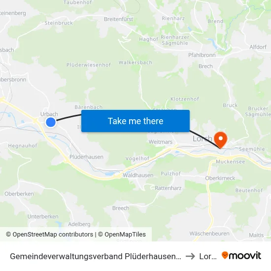 Gemeindeverwaltungsverband Plüderhausen-Urbach to Lorch map