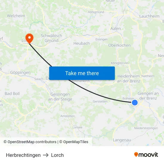 Herbrechtingen to Lorch map