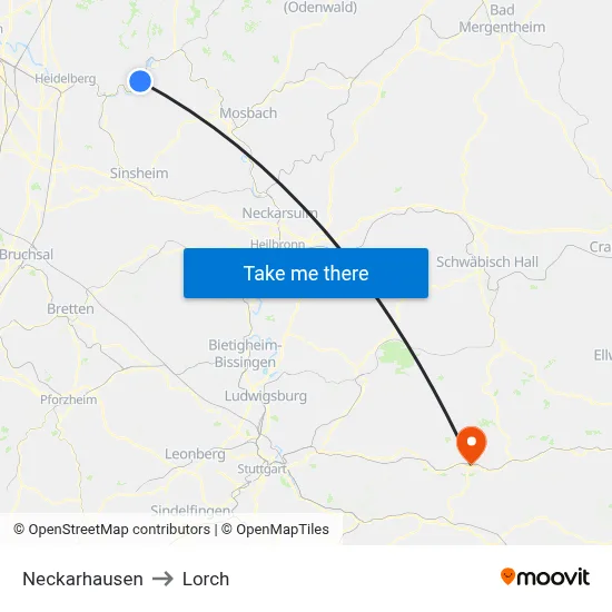 Neckarhausen to Lorch map