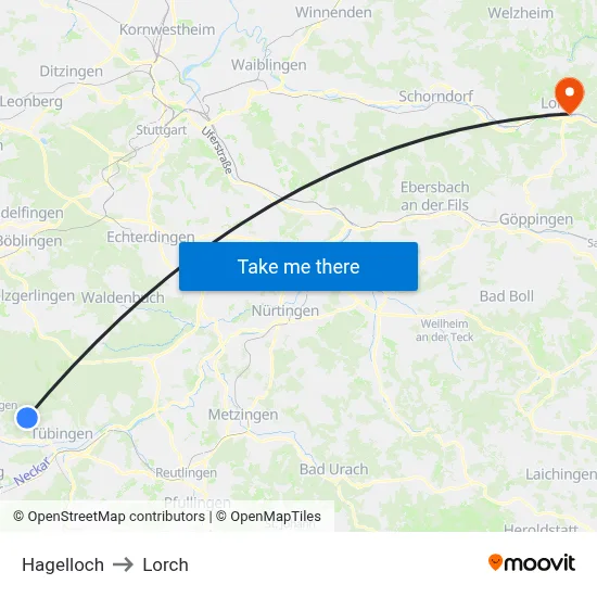 Hagelloch to Lorch map