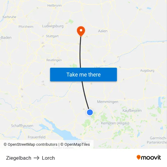 Ziegelbach to Lorch map