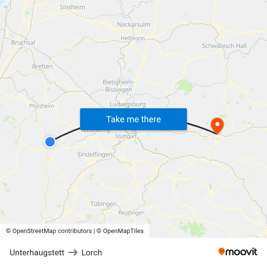 Unterhaugstett to Lorch map