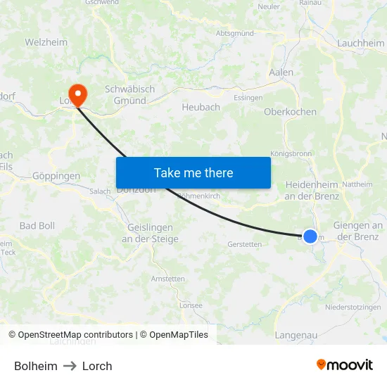 Bolheim to Lorch map