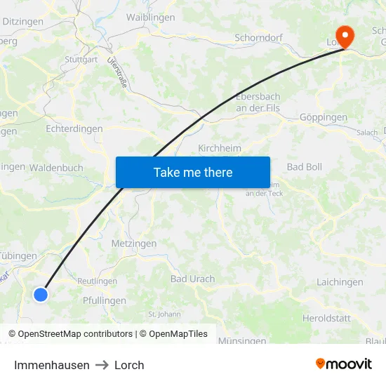 Immenhausen to Lorch map