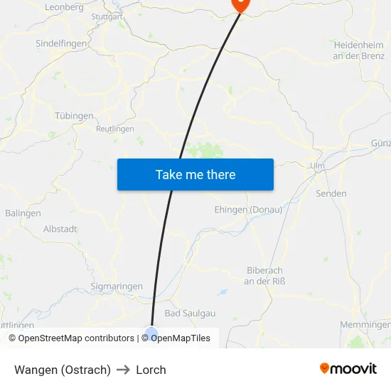 Wangen (Ostrach) to Lorch map