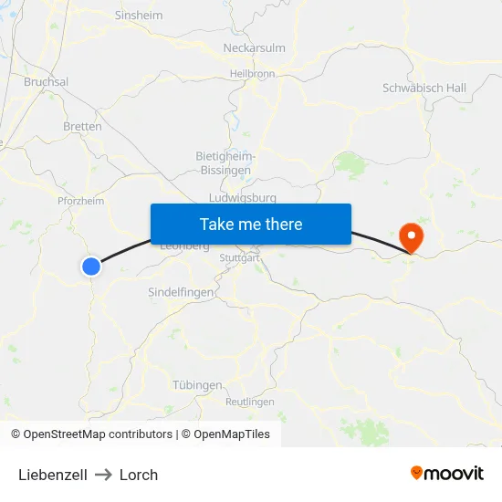 Liebenzell to Lorch map