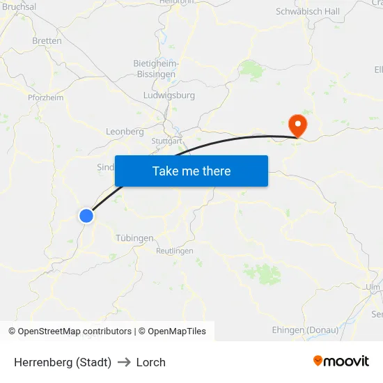 Herrenberg (Stadt) to Lorch map