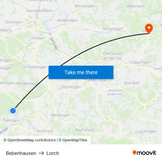 Bebenhausen to Lorch map