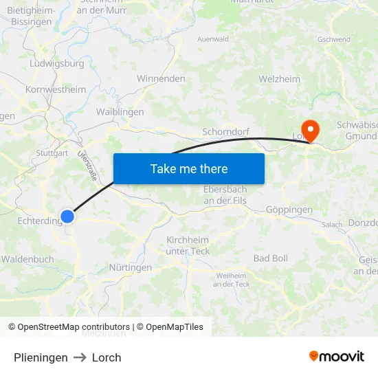 Plieningen to Lorch map