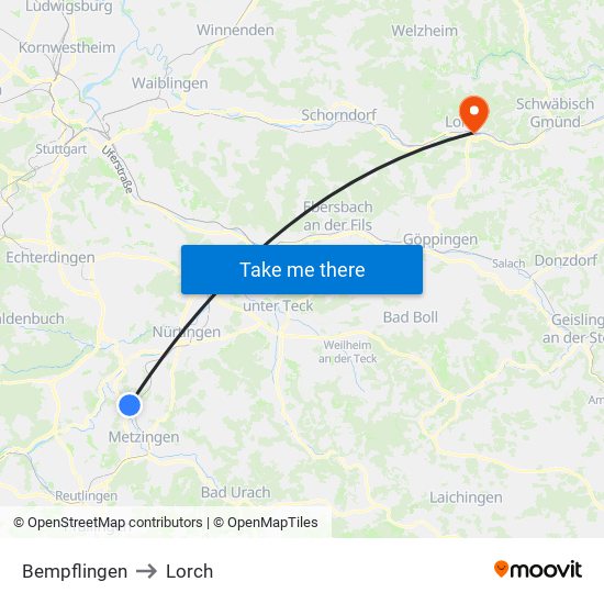 Bempflingen to Lorch map