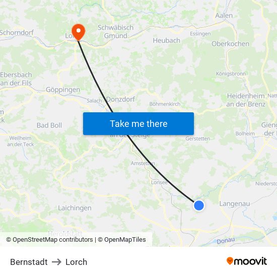 Bernstadt to Lorch map