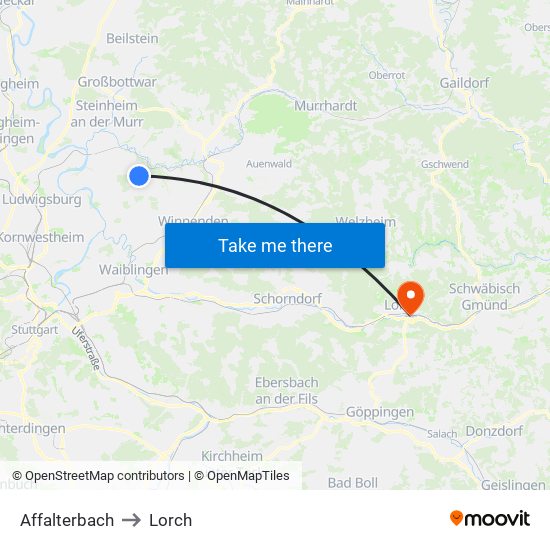 Affalterbach to Lorch map