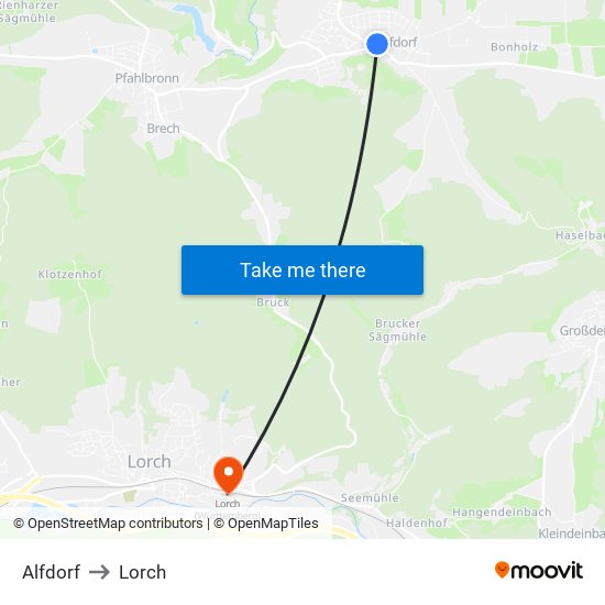 Alfdorf to Lorch map