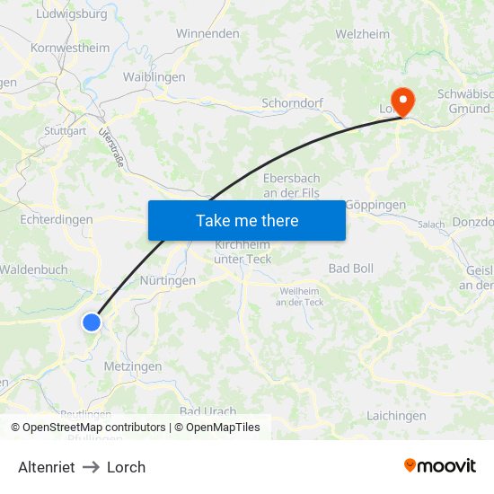 Altenriet to Lorch map