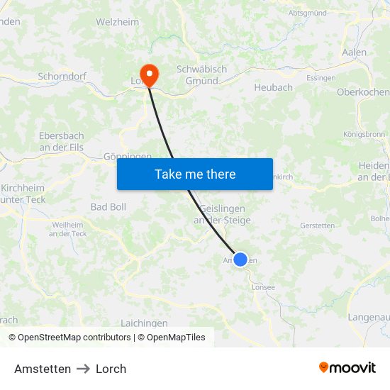 Amstetten to Lorch map