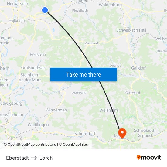 Eberstadt to Lorch map