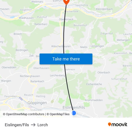 Eislingen/Fils to Lorch map