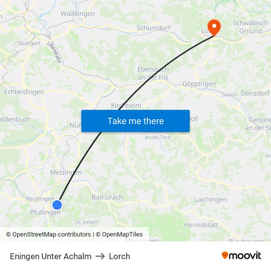 Eningen Unter Achalm to Lorch map