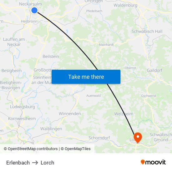 Erlenbach to Lorch map