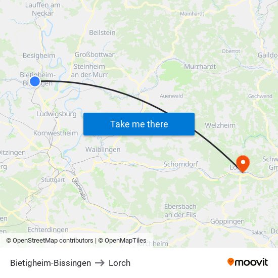 Bietigheim-Bissingen to Lorch map