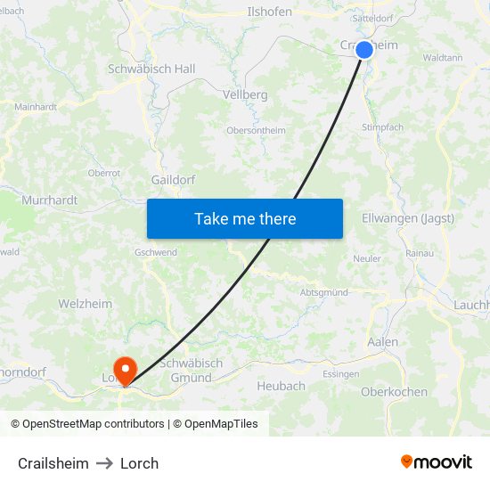 Crailsheim to Lorch map