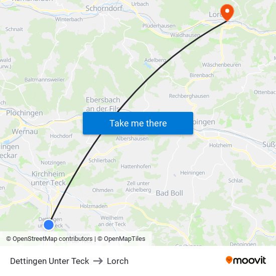 Dettingen Unter Teck to Lorch map