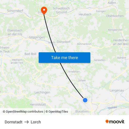 Dornstadt to Lorch map