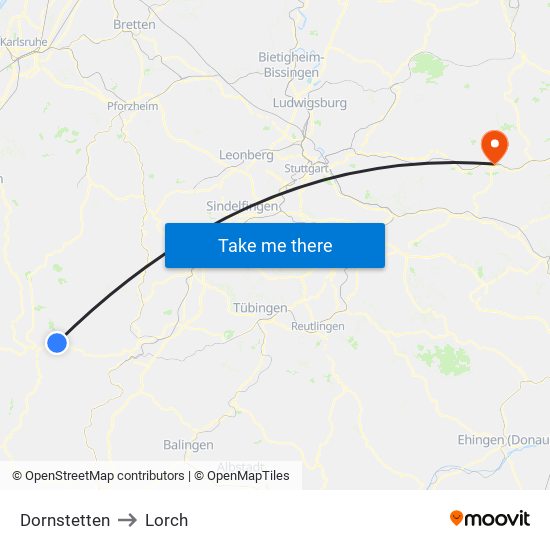 Dornstetten to Lorch map