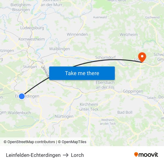 Leinfelden-Echterdingen to Lorch map