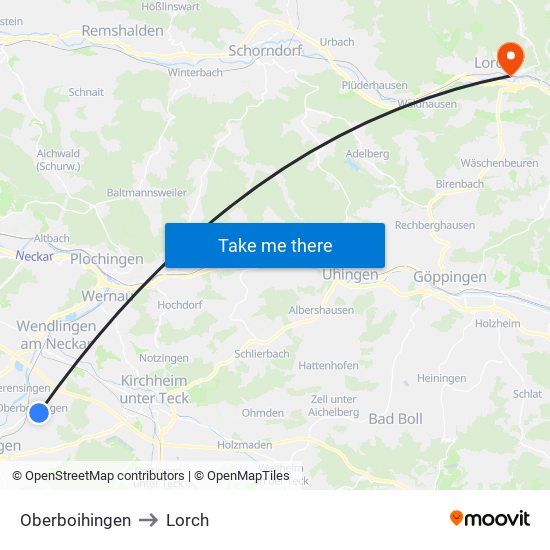 Oberboihingen to Lorch map