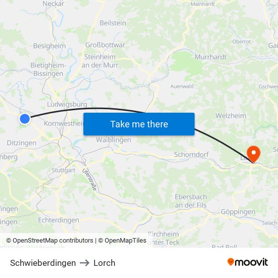 Schwieberdingen to Lorch map