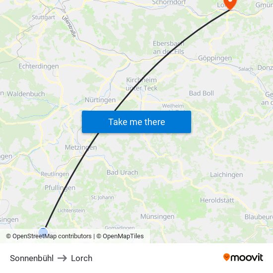 Sonnenbühl to Lorch map