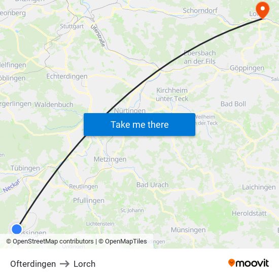 Ofterdingen to Lorch map