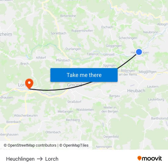 Heuchlingen to Lorch map