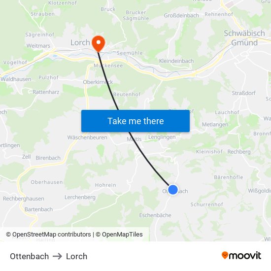 Ottenbach to Lorch map
