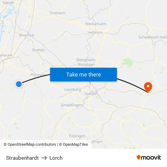 Straubenhardt to Lorch map