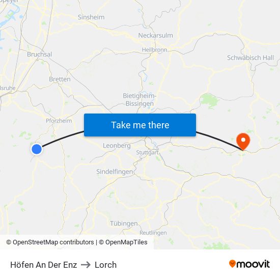 Höfen An Der Enz to Lorch map