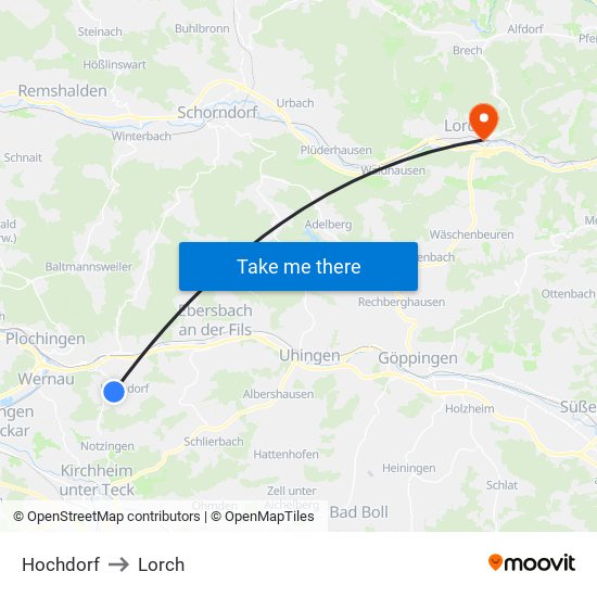 Hochdorf to Lorch map